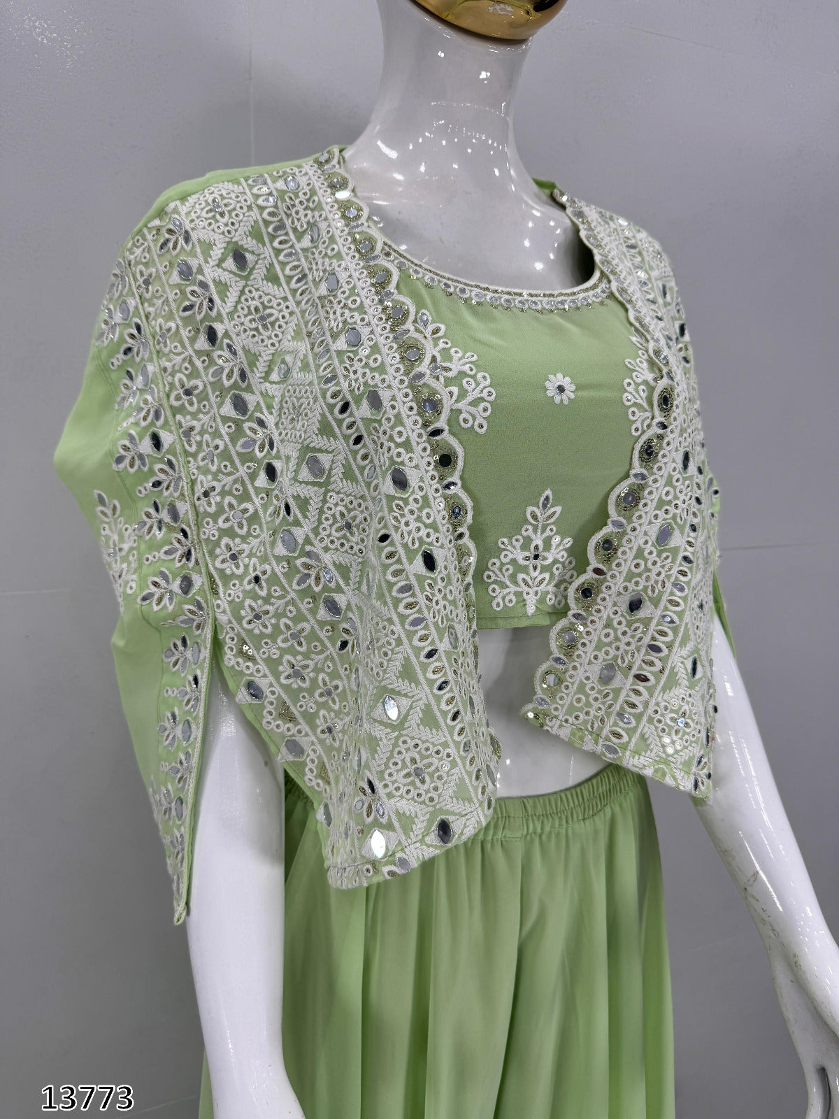 New Party Wear Koti Blouse Suit Set – Faux Georgette with Real Mirror Hand Work