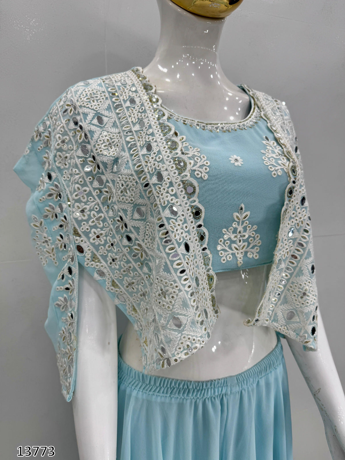 New Party Wear Koti Blouse Suit Set – Faux Georgette with Real Mirror Hand Work