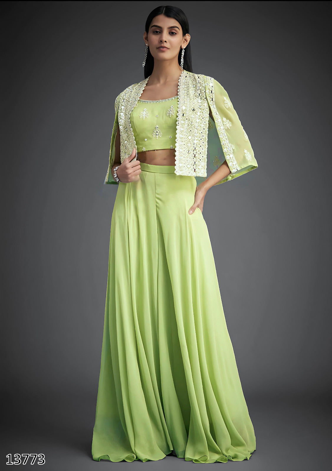 New Party Wear Koti Blouse Suit Set – Faux Georgette with Real Mirror Hand Work