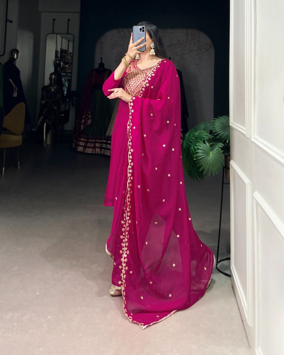 Organza Ethnic Dress Set | Thread & Sequin Embroidery | Top-Bottom-Dupatta | Ready to Wear
