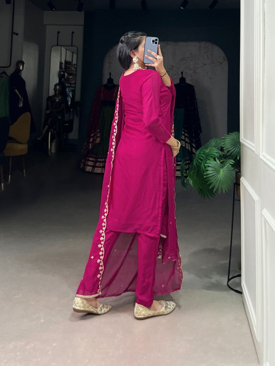 Organza Ethnic Dress Set | Thread & Sequin Embroidery | Top-Bottom-Dupatta | Ready to Wear