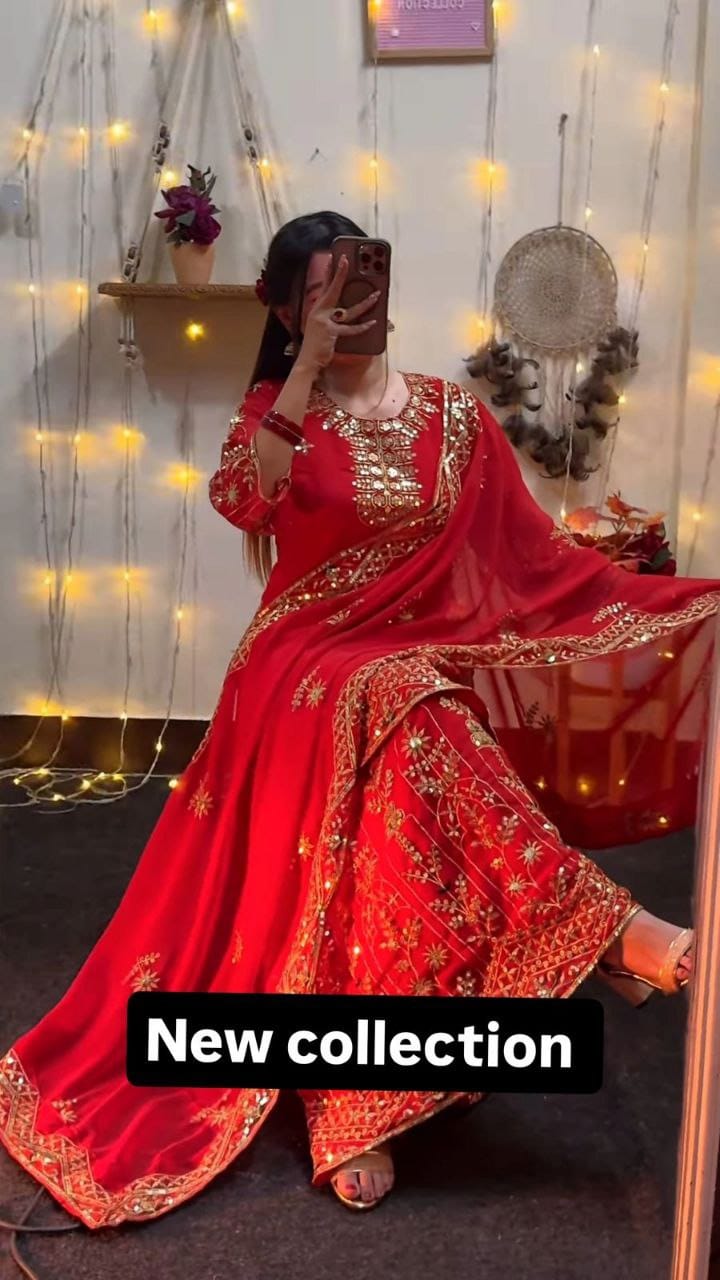 Glamorous Designer Party Wear Set – Sharara Palazzo, Elegant Top & Dupatta