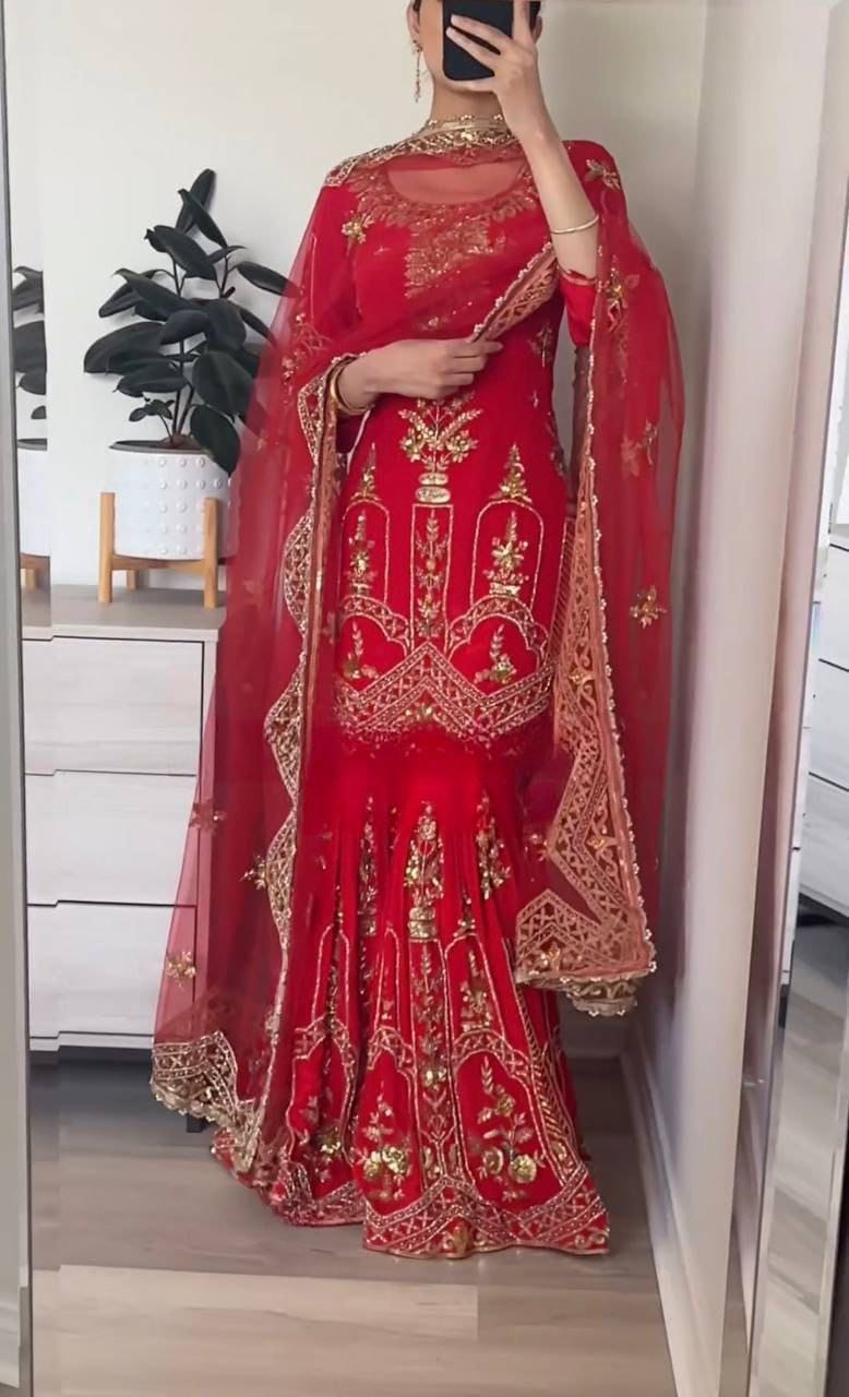 Glamorous Designer Party Wear Set – Sharara Palazzo, Elegant Top & Dupatta