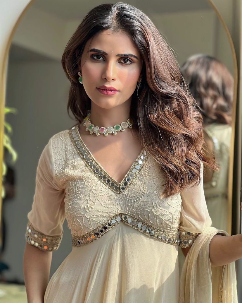 Heavy Faux Georgette Anarkali Gown | Chikankari & Real Mirror Work | Party Wear Set with Dupatta