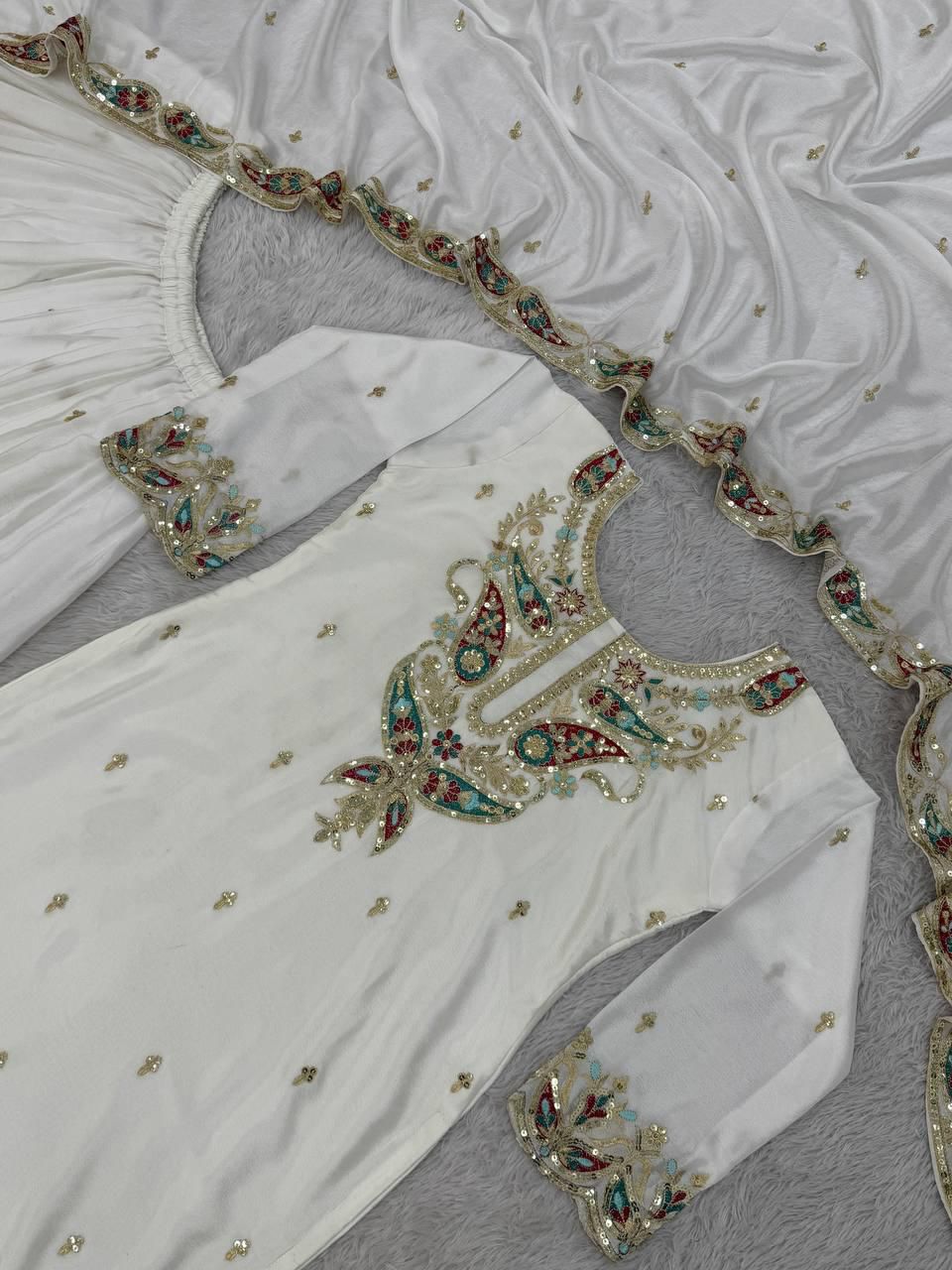 Elegant Chinon Silk Kurti Plazzo Set | Embroidery & Sequence Work