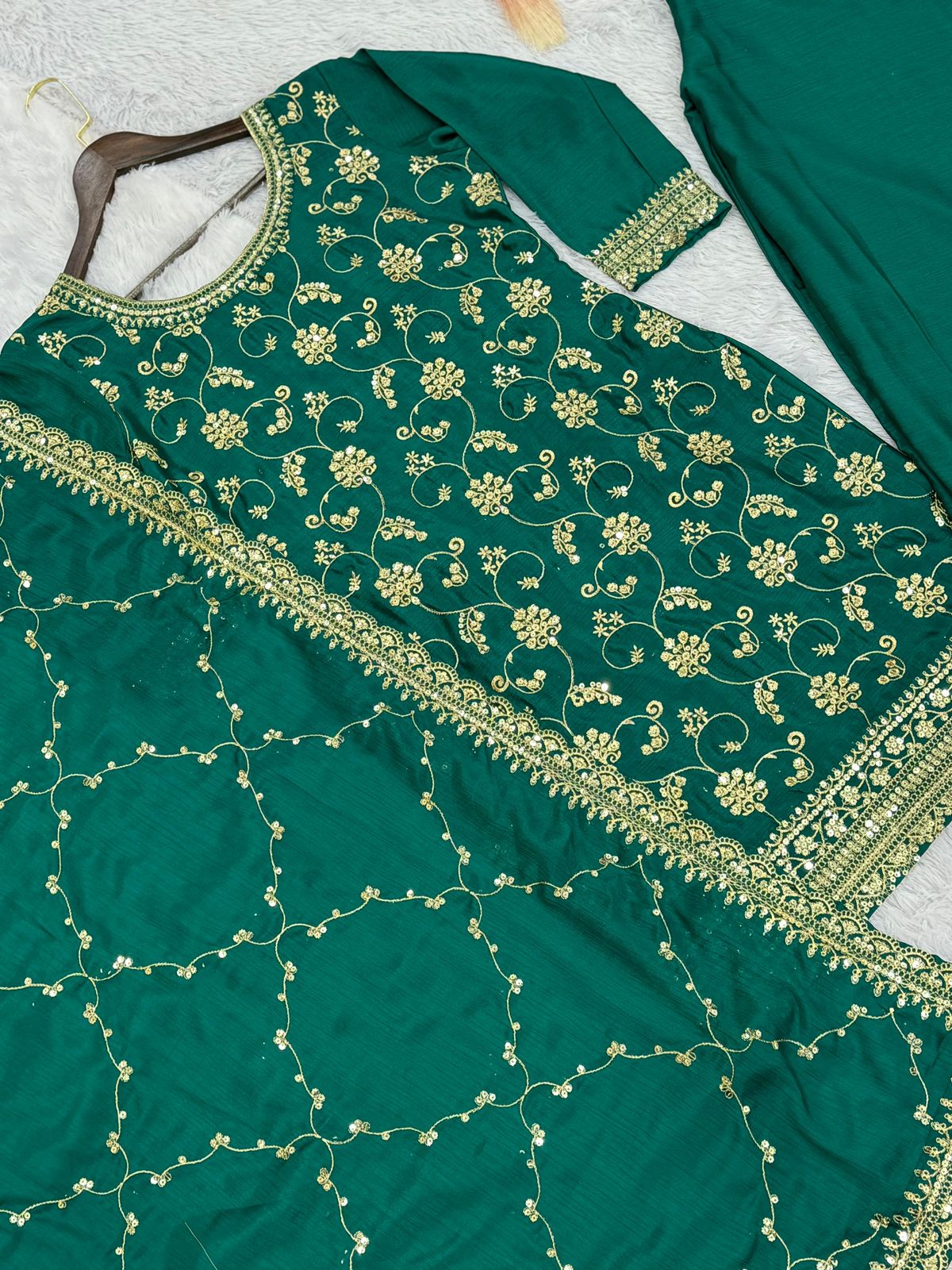 Embroidered Chinon Silk Kurti Palazzo Set with Dupatta