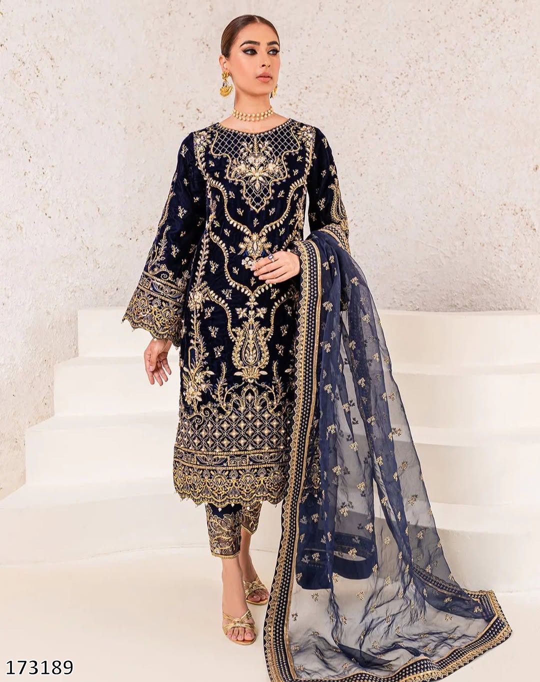 Designer Party Wear Velvet Suit Set – Embroidered Top, Dupatta & Fully Stitched Bottom
