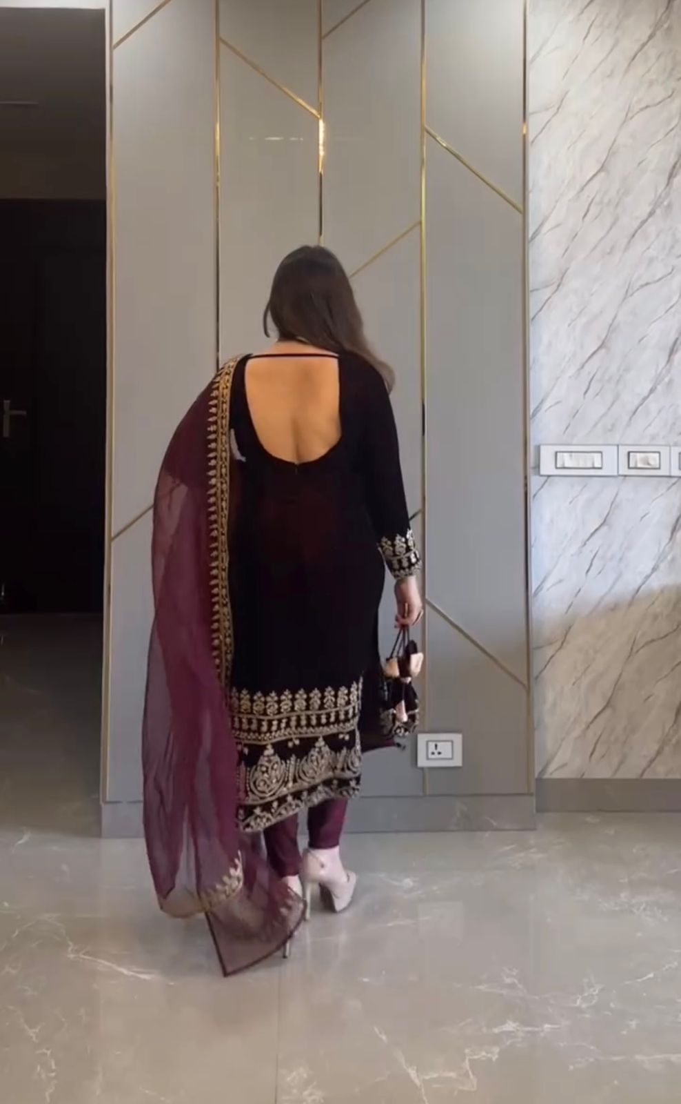 Designer Party Wear Velvet Suit โ Heavy Embroidered Top with Dupatta & Fully Stitched Bottom