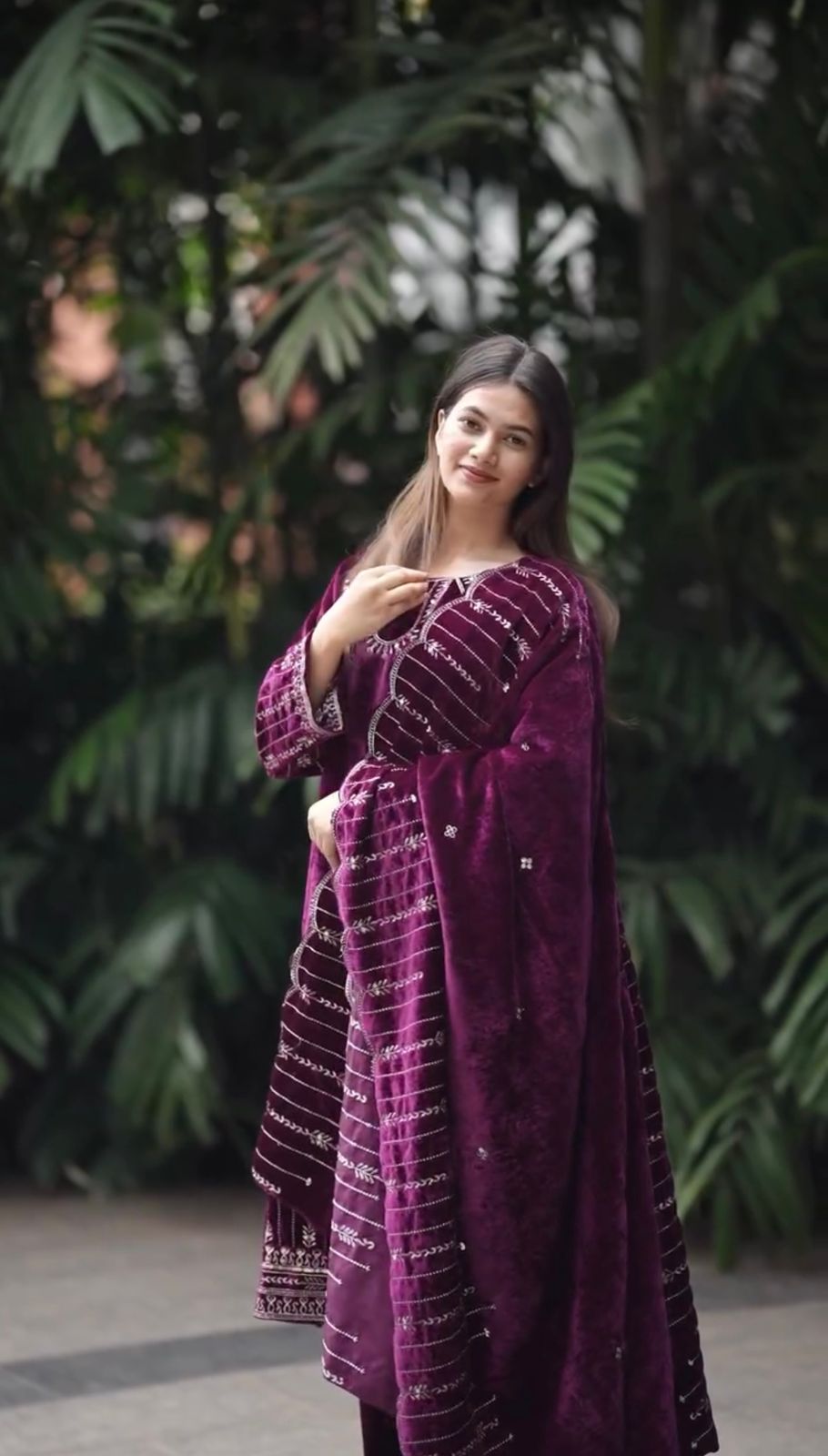 Heavy Velvet Party Wear Suit – Embroidered Top, Dupatta & Fully Stitched Bottom Set