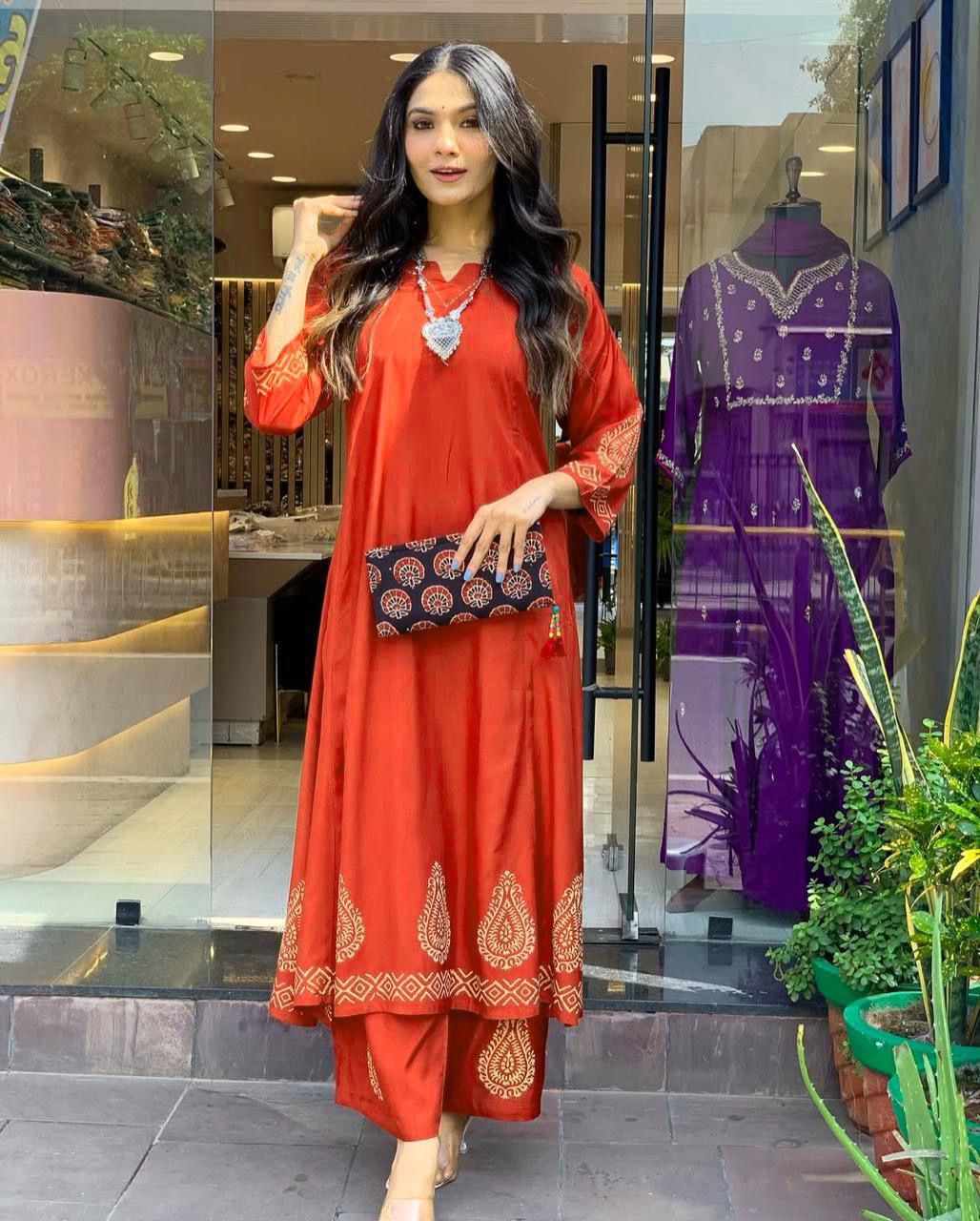 Stylish Foil Printed Rayon Kurta Set | Trendy & Comfortable