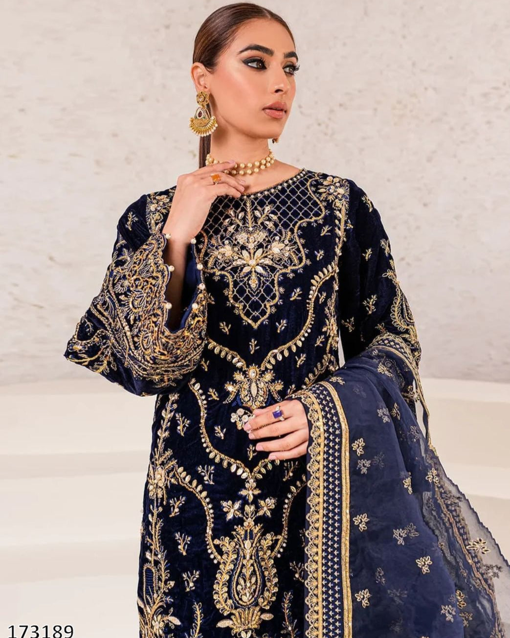 Designer Party Wear Velvet Suit Set – Embroidered Top, Dupatta & Fully Stitched Bottom