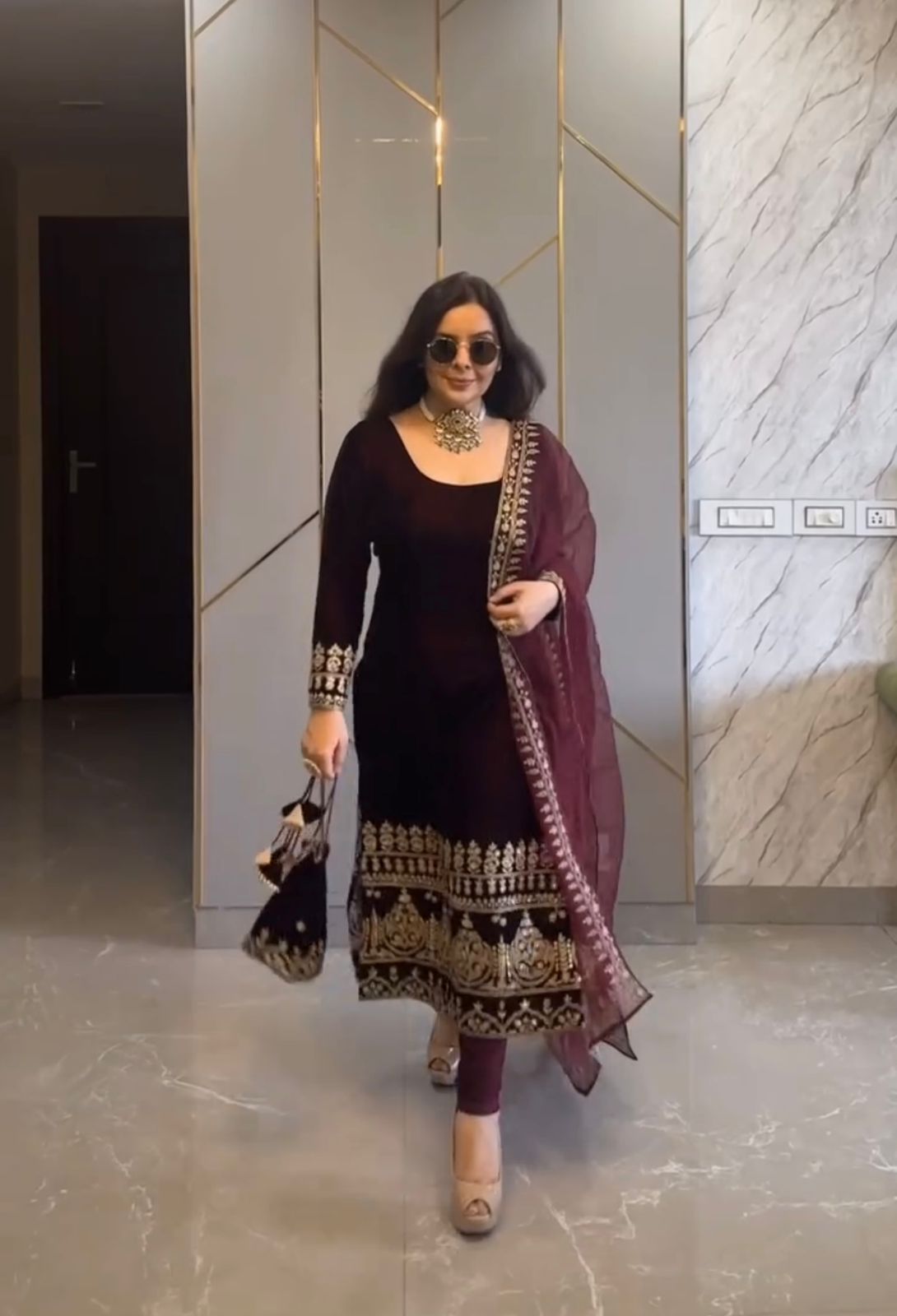 Designer Party Wear Velvet Suit โ Heavy Embroidered Top with Dupatta & Fully Stitched Bottom