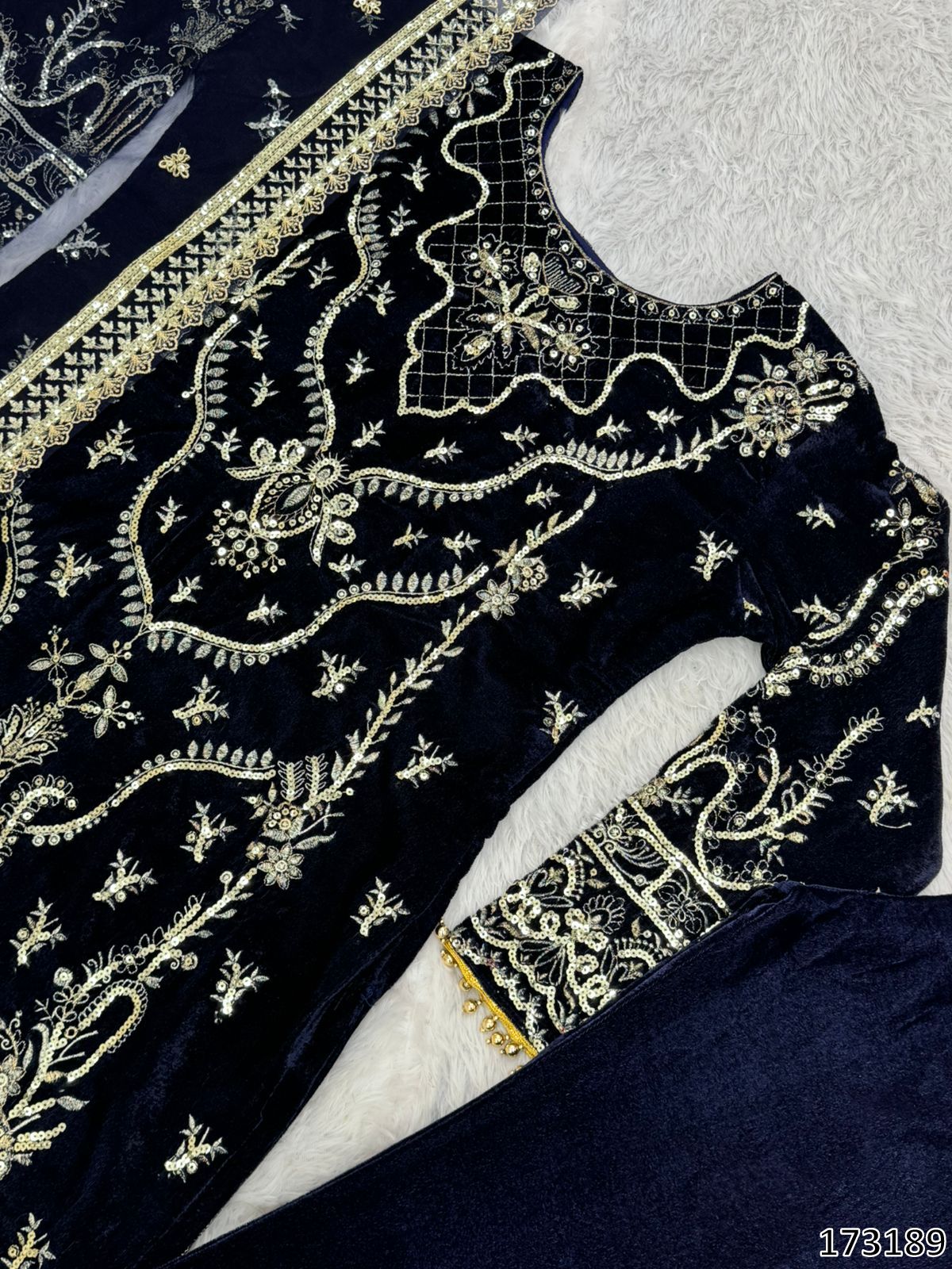 Designer Party Wear Velvet Suit Set – Embroidered Top, Dupatta & Fully Stitched Bottom