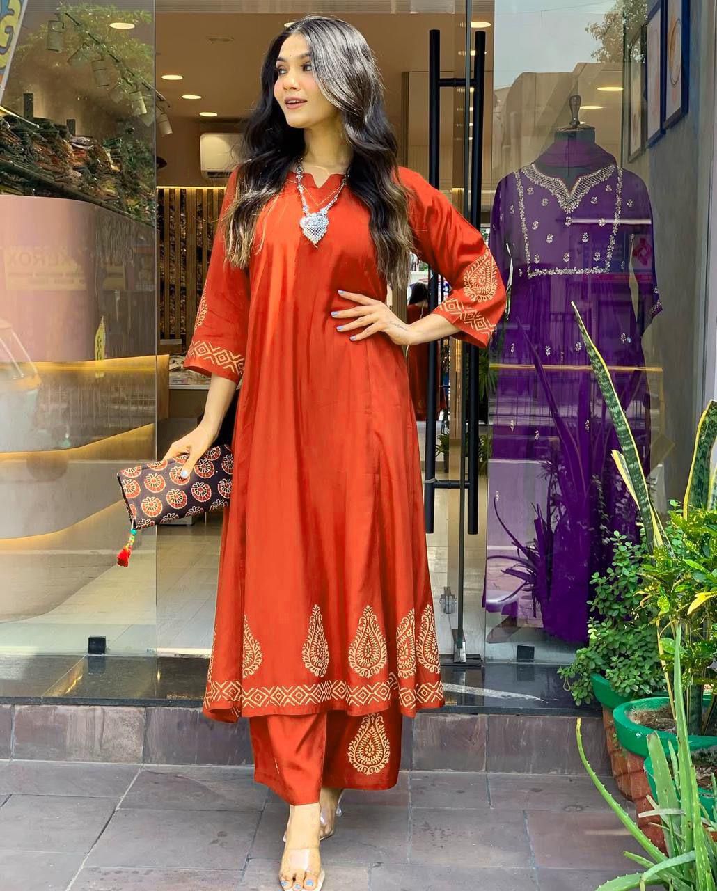 Stylish Foil Printed Rayon Kurta Set | Trendy & Comfortable