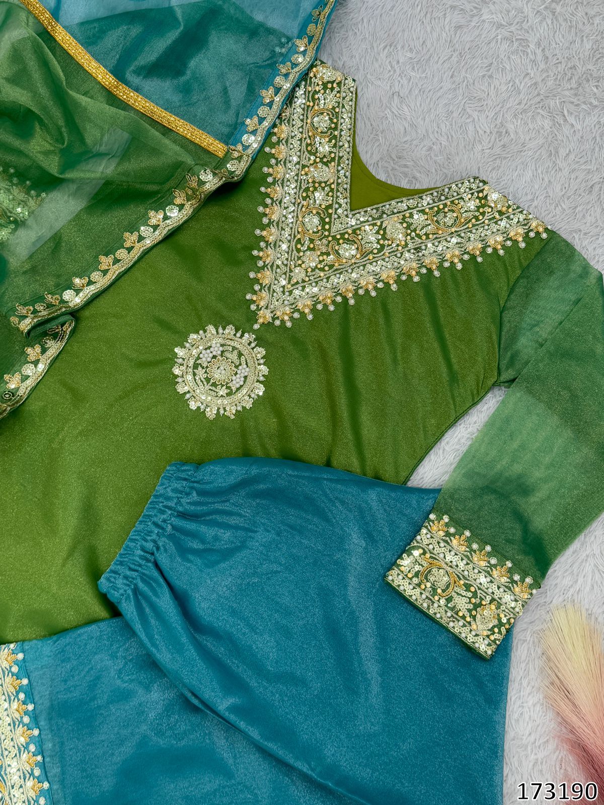 Heavy Embroidered Palazzo Suit with Dupatta – Soft Twill Silk, Full-Stitched