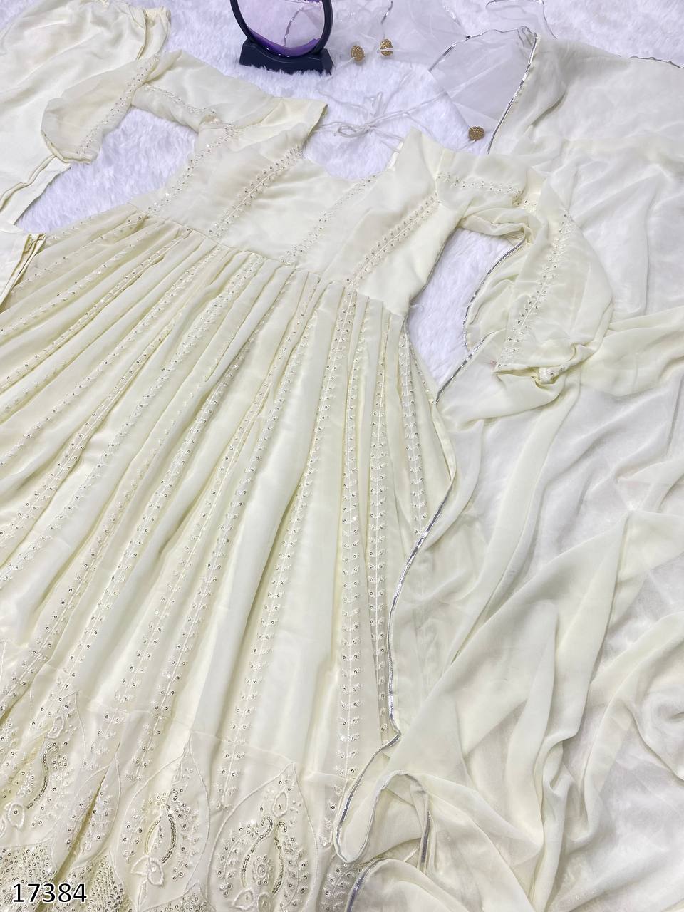 Cream Anarkali Suit with Dupatta – Heavy Embroidered Party Wear Gown