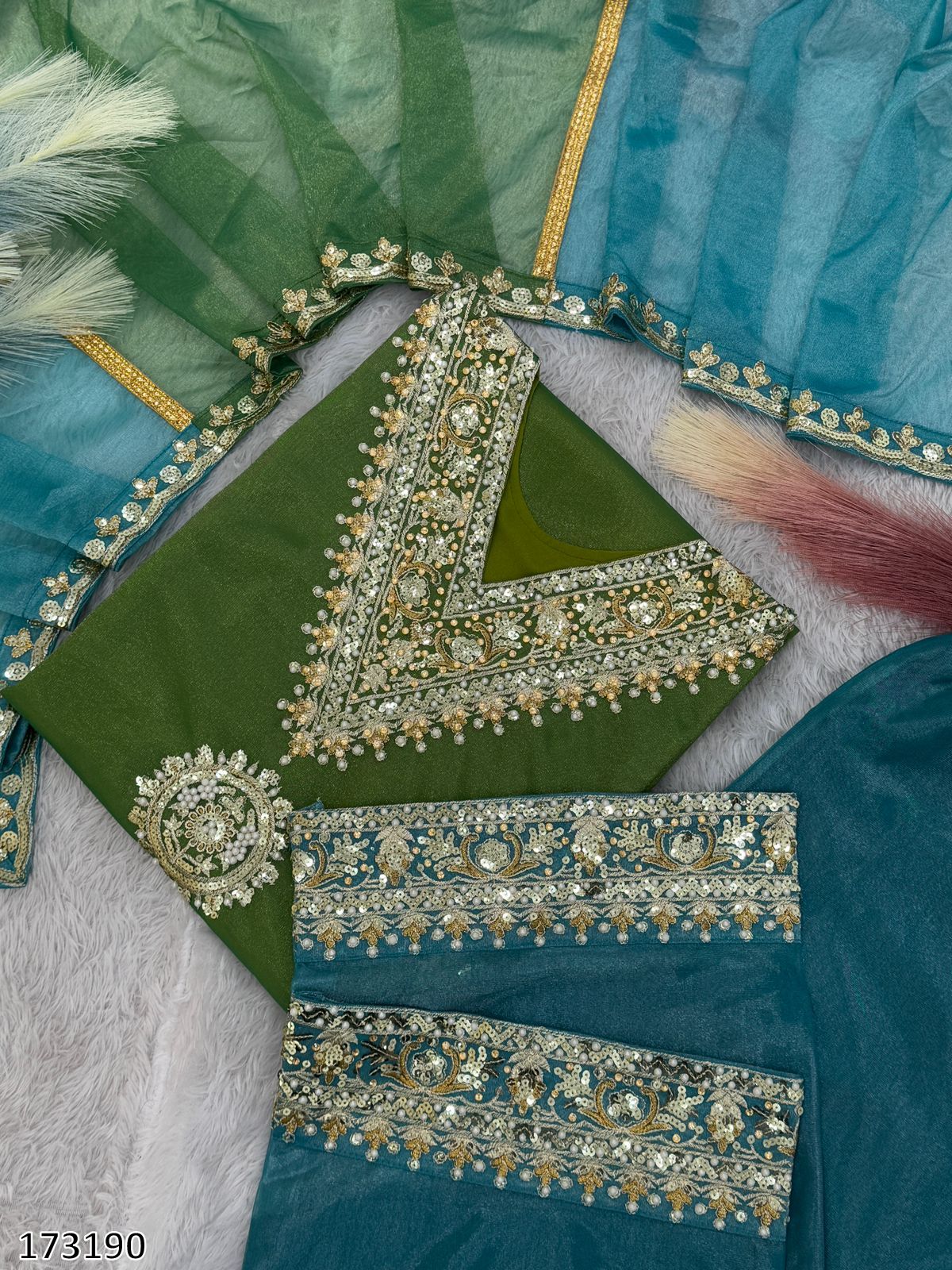 Heavy Embroidered Palazzo Suit with Dupatta – Soft Twill Silk, Full-Stitched