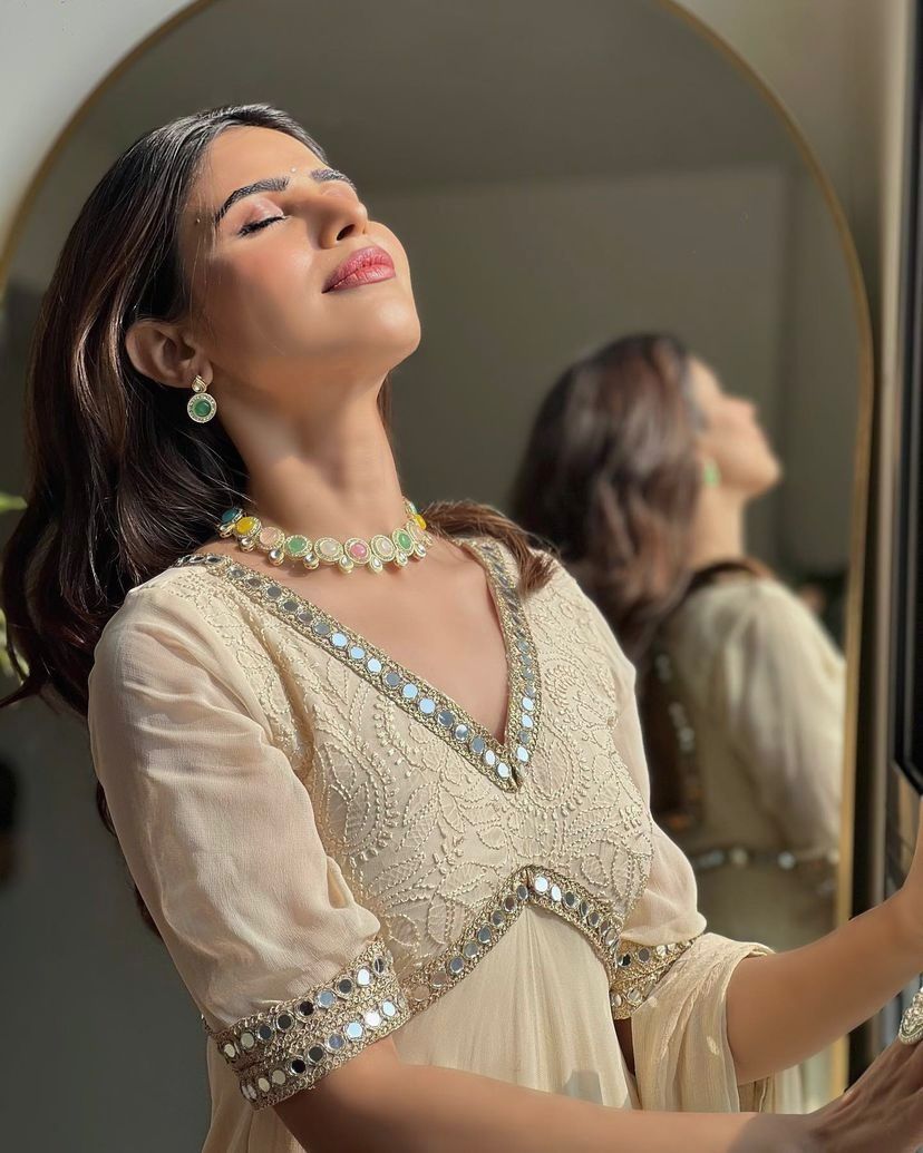 Heavy Faux Georgette Anarkali Gown | Chikankari & Real Mirror Work | Party Wear Set with Dupatta