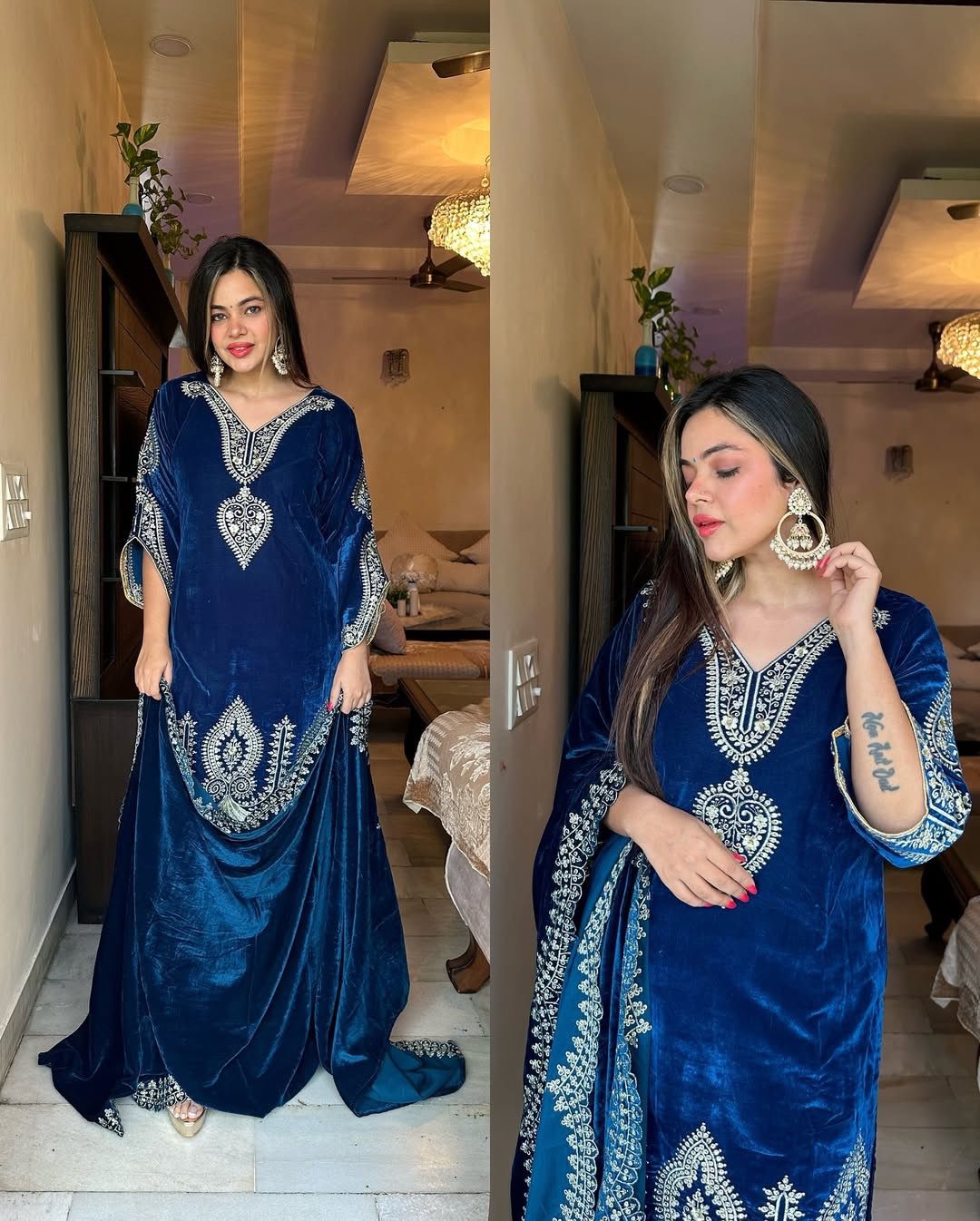 Designer Party Wear Velvet Suit Set – Embroidered Top, Dupatta & Fully Stitched Bottom