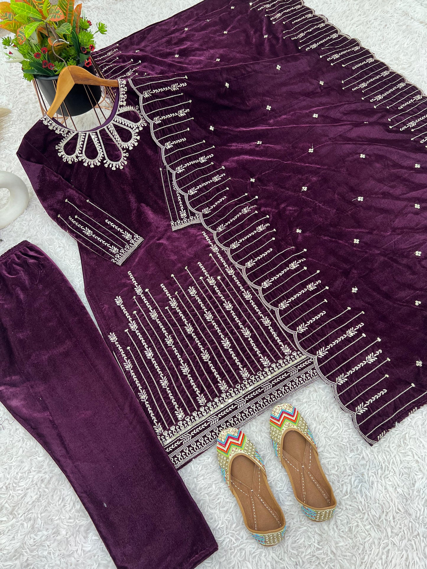 Heavy Velvet Party Wear Suit – Embroidered Top, Dupatta & Fully Stitched Bottom Set