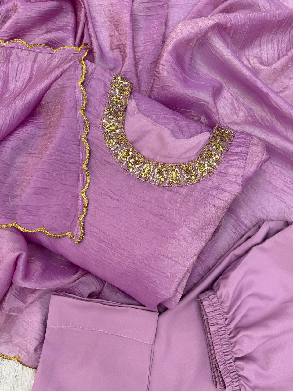 Designer Anarkali Gown Set β Embroidered Gown, Pant & Dupatta