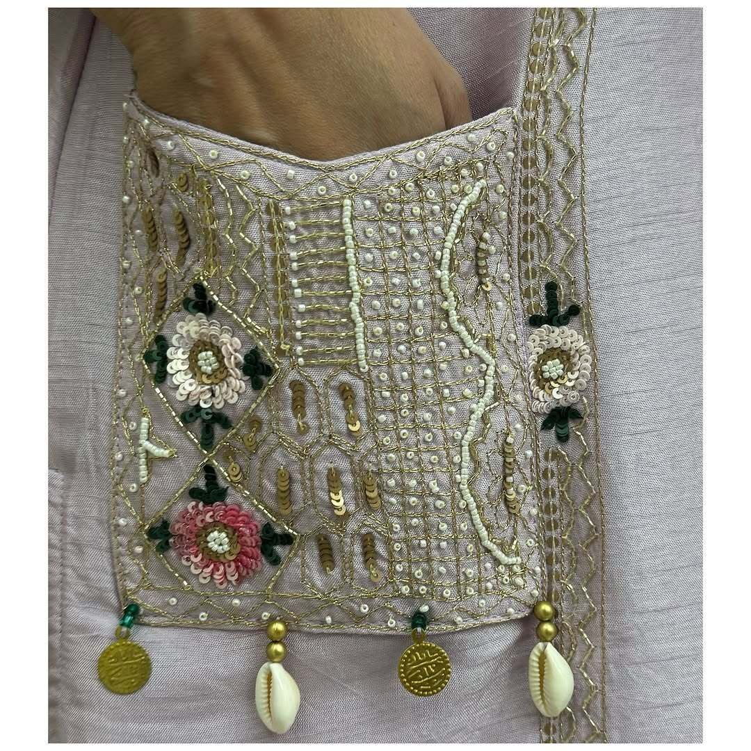 Premium Hand Work Kurti Pant Dupatta Set in Pure Banana Silk