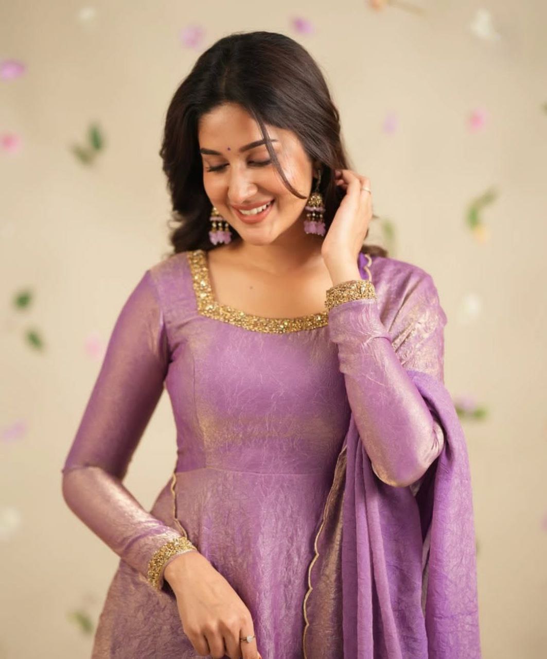 Designer Anarkali Gown Set β Embroidered Gown, Pant & Dupatta