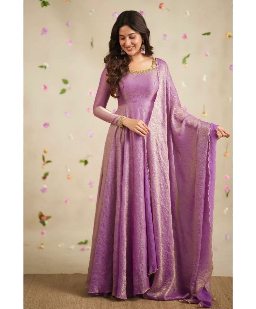 Designer Anarkali Gown Set β Embroidered Gown, Pant & Dupatta