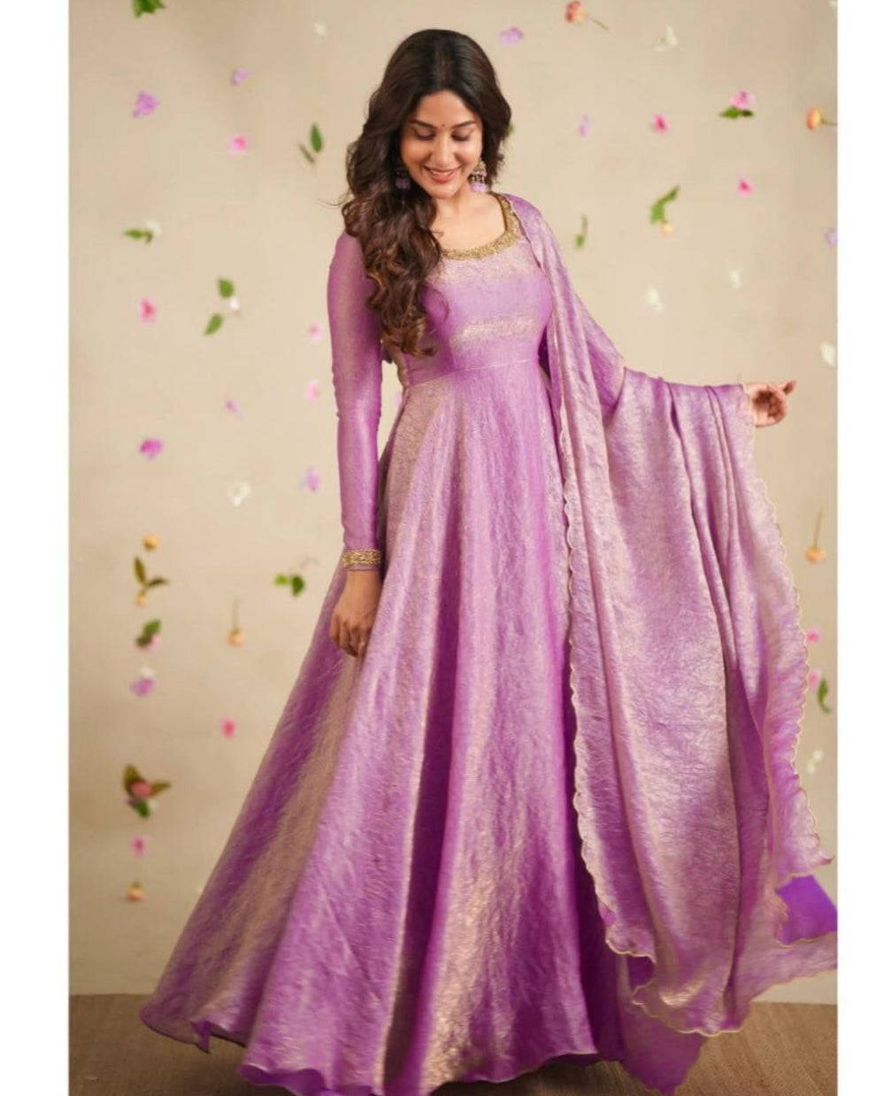 Designer Anarkali Gown Set β Embroidered Gown, Pant & Dupatta