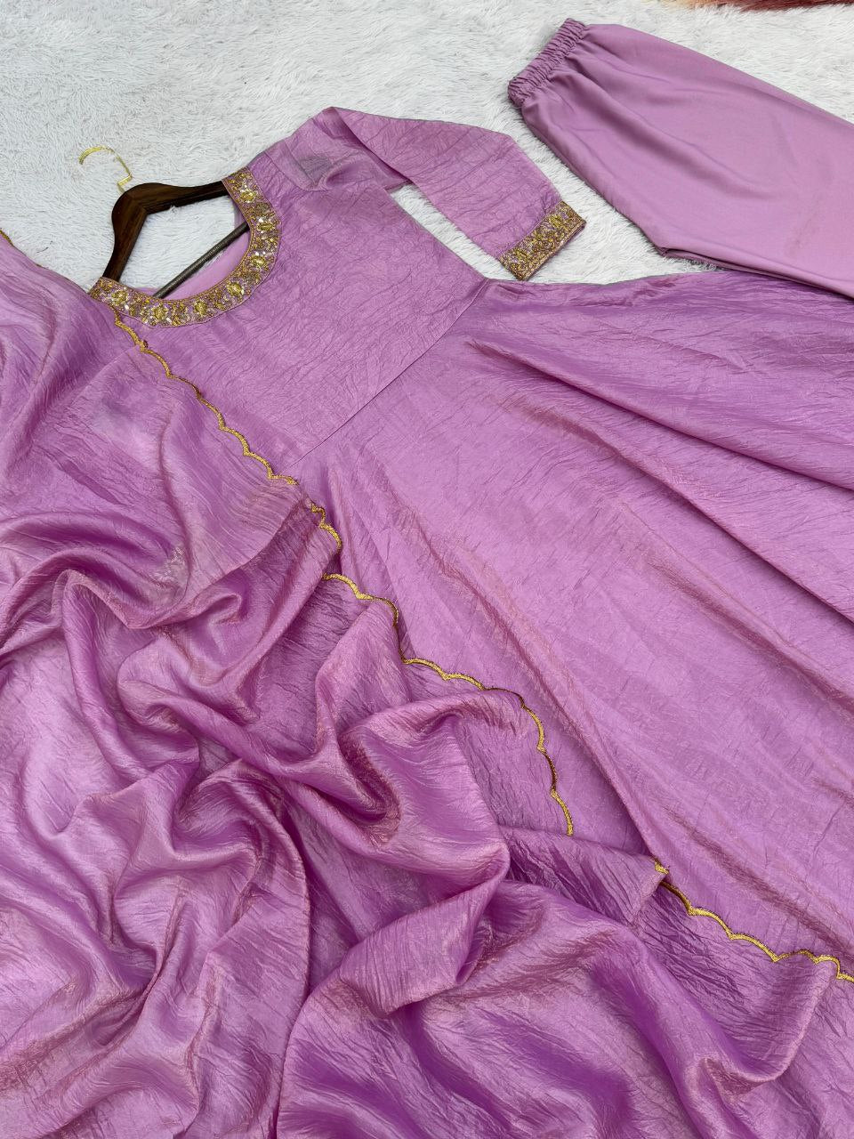 Designer Anarkali Gown Set β Embroidered Gown, Pant & Dupatta