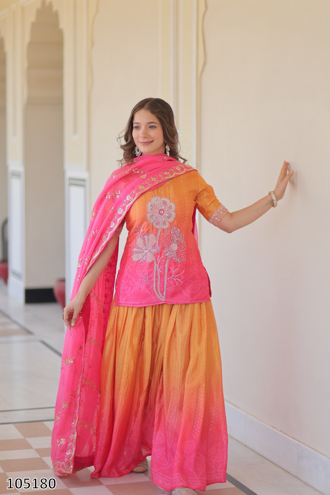 Premium Designer Chinnon Sharara Suit with Dupatta