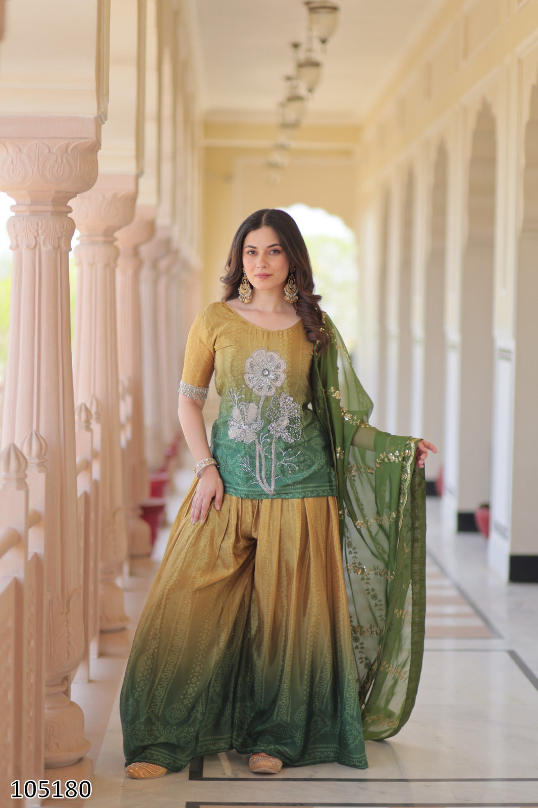 Premium Designer Chinnon Sharara Suit with Dupatta
