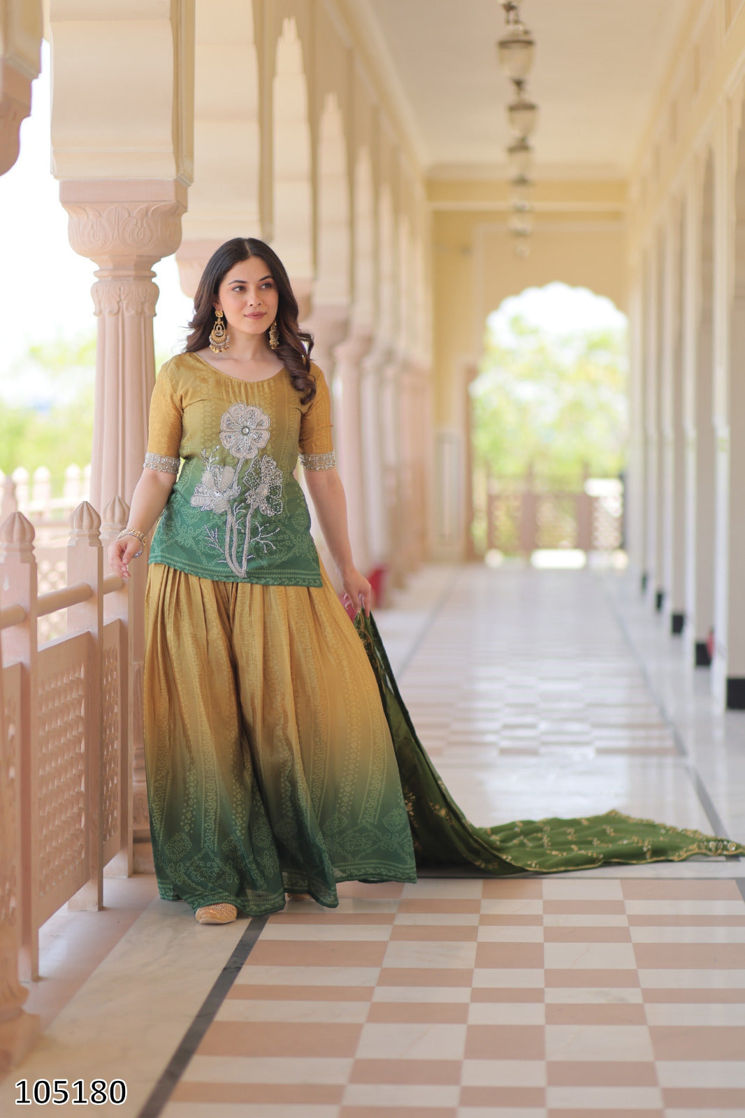Premium Designer Chinnon Sharara Suit with Dupatta