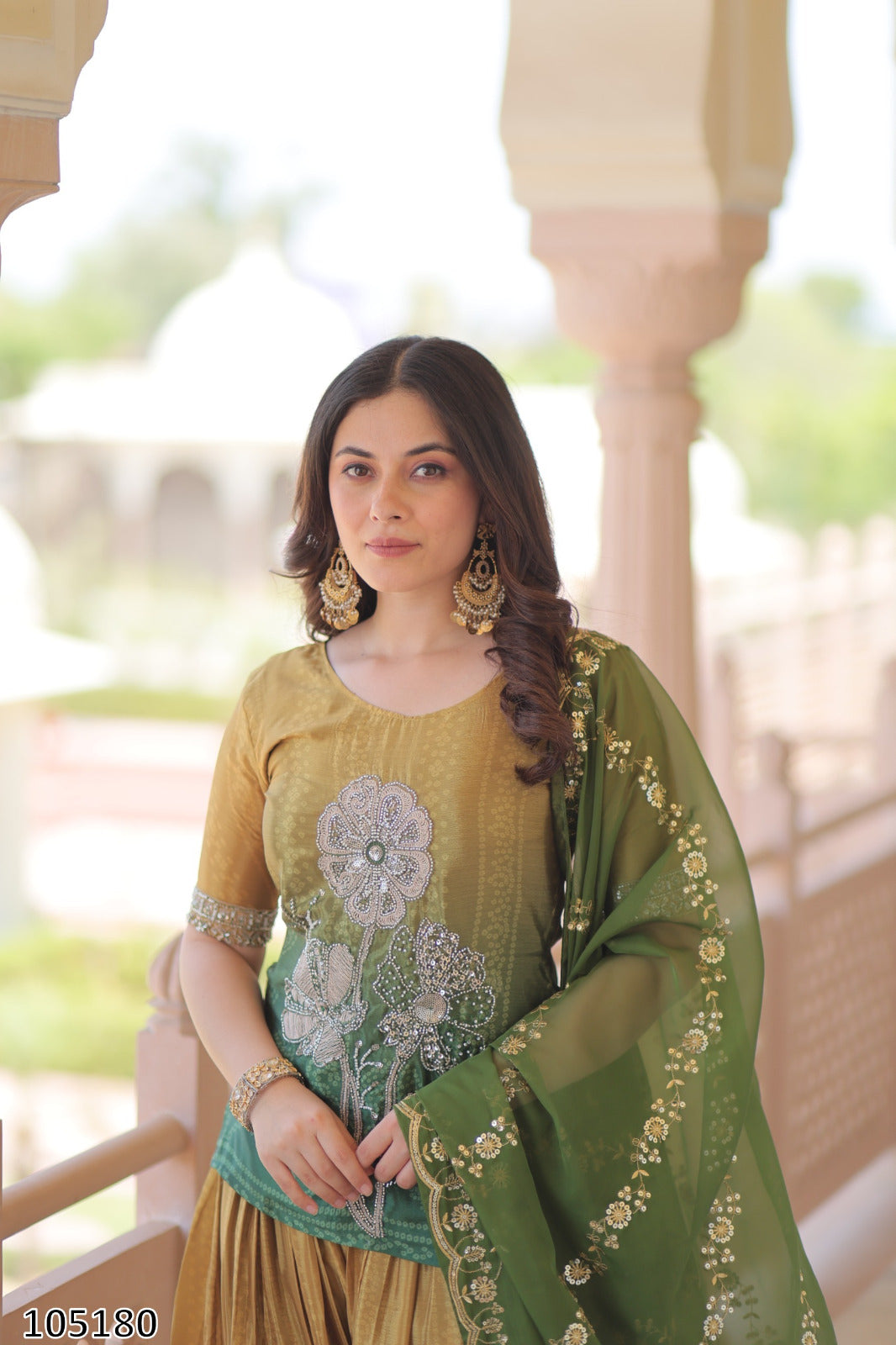 Premium Designer Chinnon Sharara Suit with Dupatta