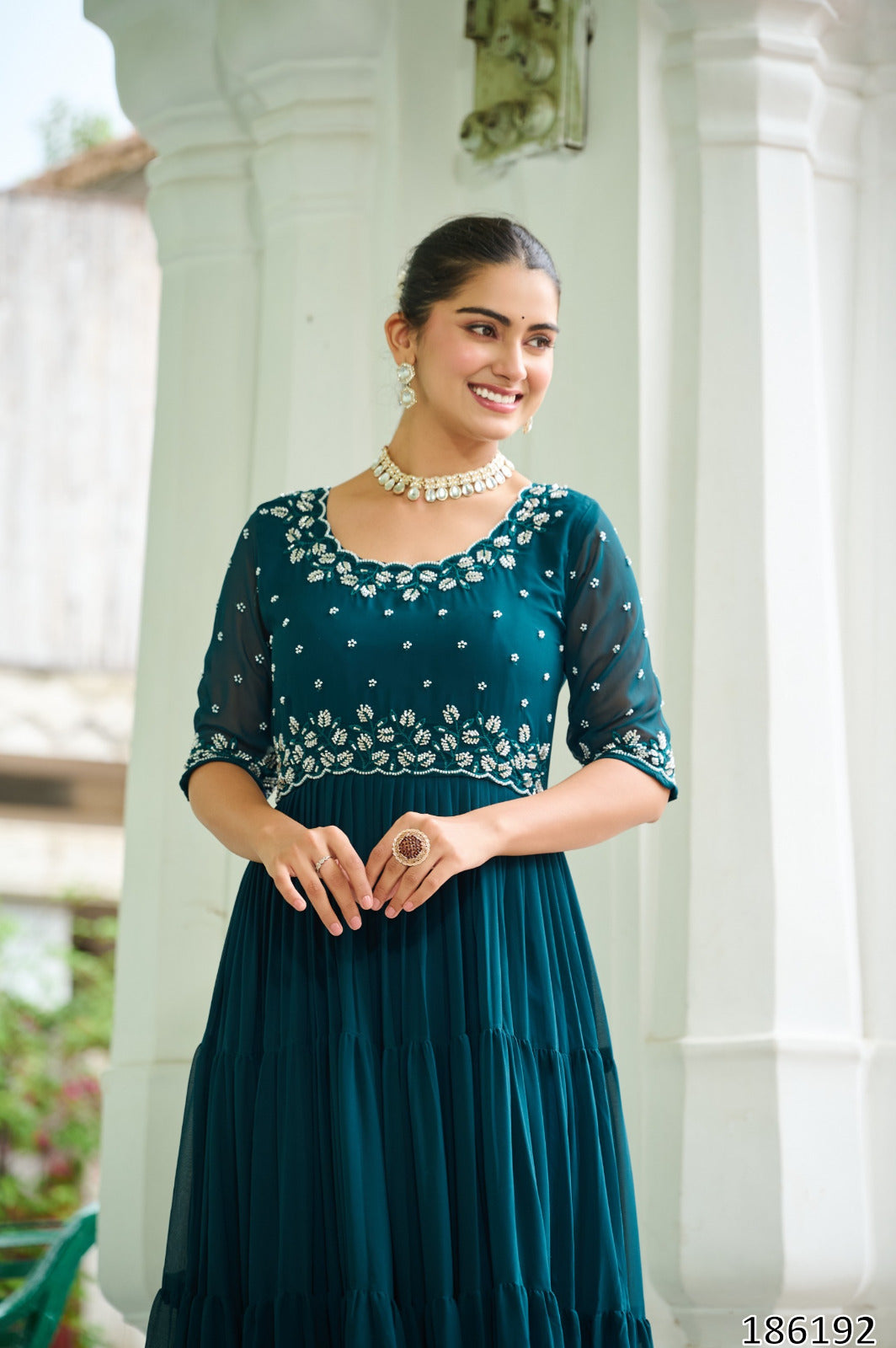 Premium Designer Readymade Gown – Faux Blooming Fabric