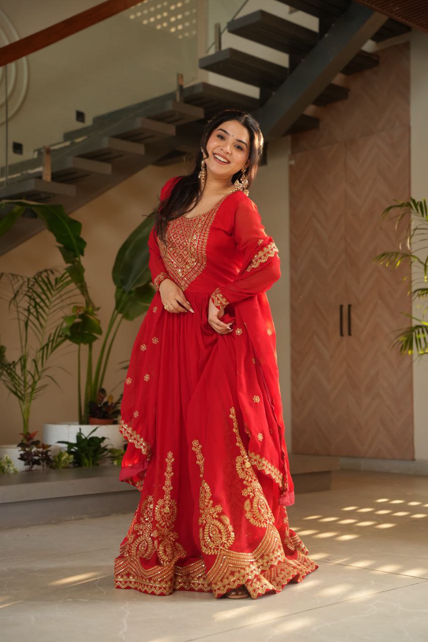 Premium Embroidered Faux Blooming Gown with Dupatta | Full Stitched Zari Sequin Work