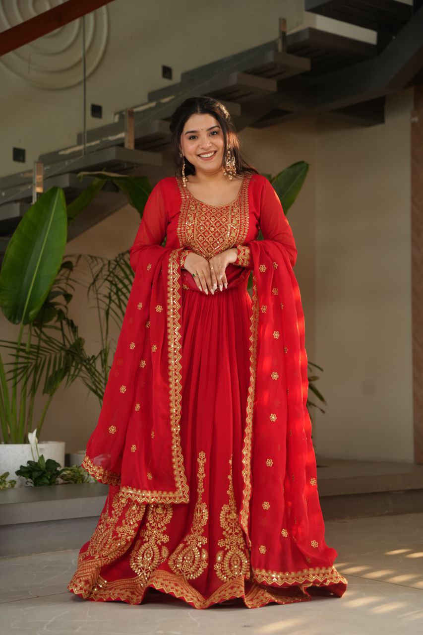 Premium Embroidered Faux Blooming Gown with Dupatta | Full Stitched Zari Sequin Work