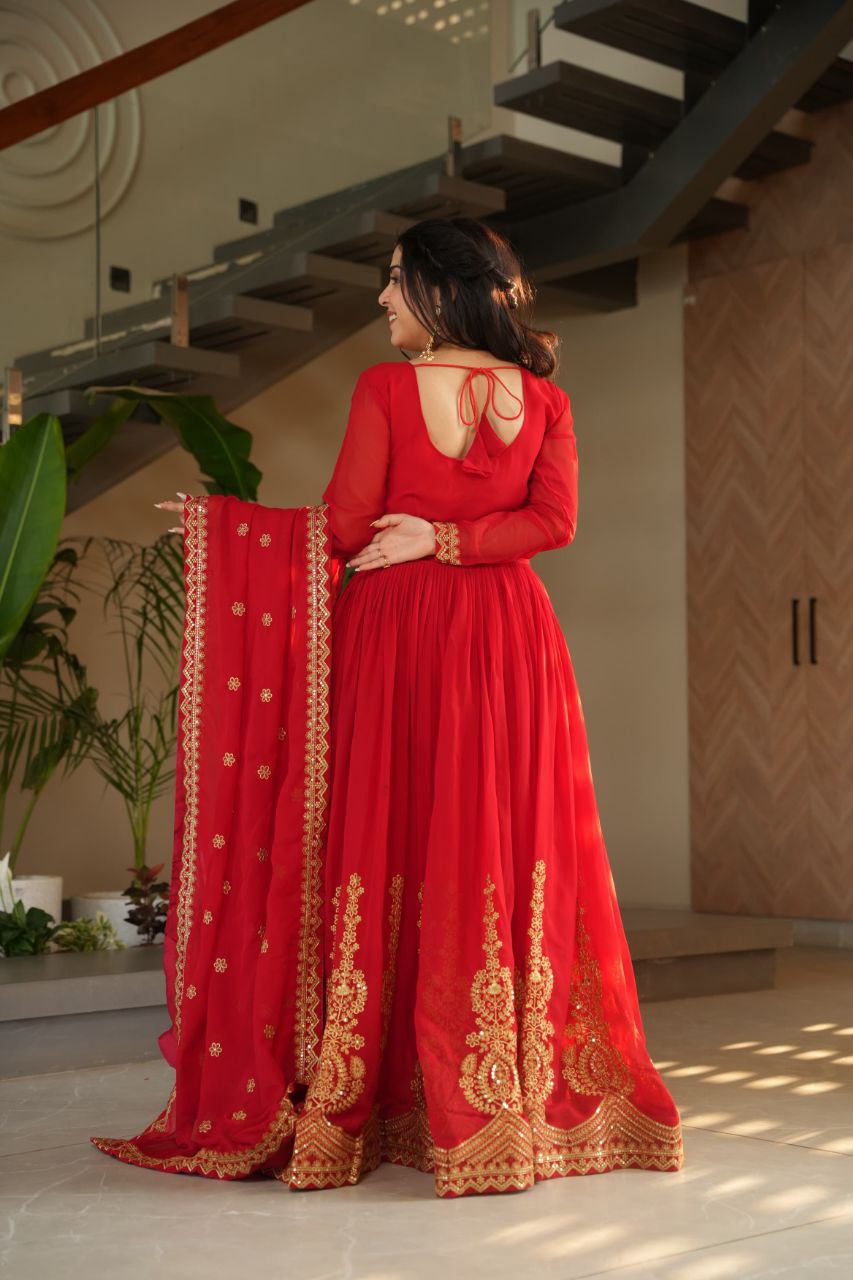 Premium Embroidered Faux Blooming Gown with Dupatta | Full Stitched Zari Sequin Work