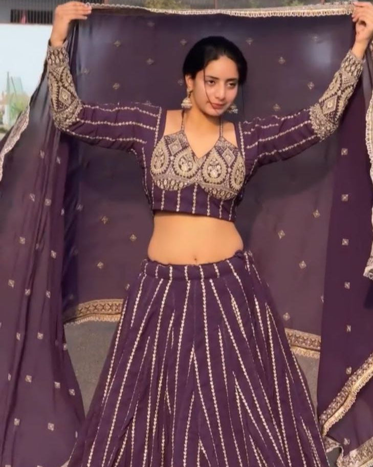 Premium Embroidered Purple Lehenga Choli Set | Heavy Fox Georgette