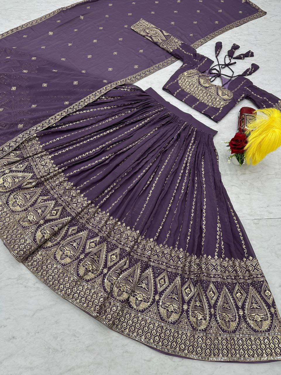 Premium Embroidered Purple Lehenga Choli Set | Heavy Fox Georgette