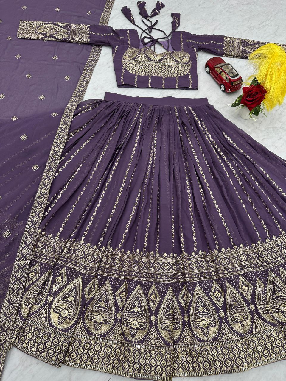 Premium Embroidered Purple Lehenga Choli Set | Heavy Fox Georgette