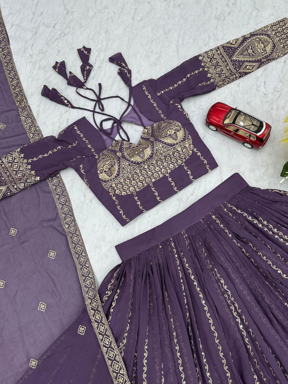 Premium Embroidered Purple Lehenga Choli Set | Heavy Fox Georgette