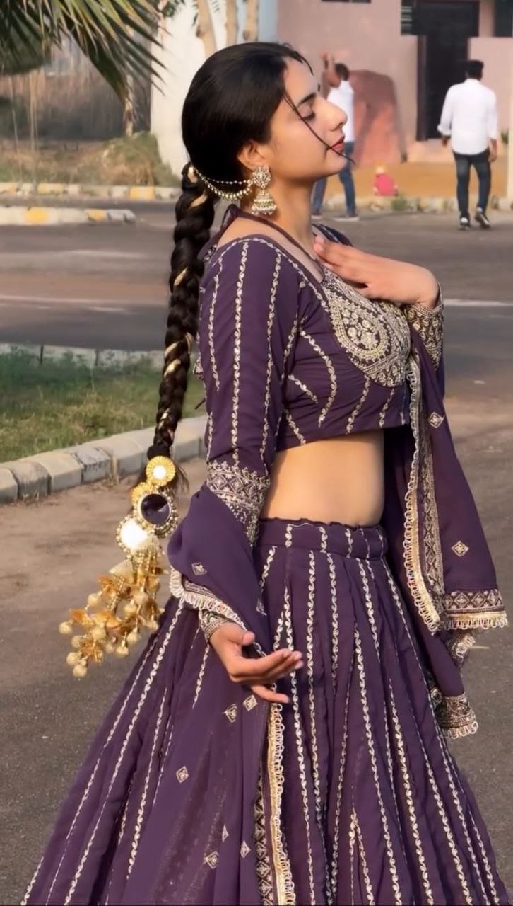 Premium Embroidered Purple Lehenga Choli Set | Heavy Fox Georgette