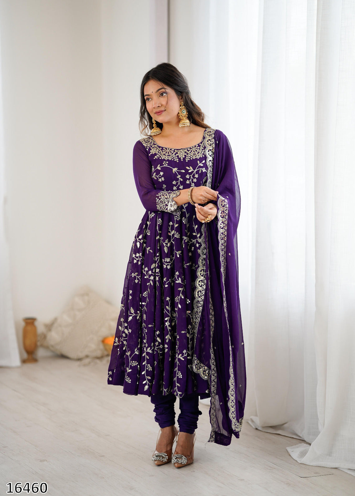 Karwa Chauth Special Dress Anarkali Gown in Purple & Red Color
