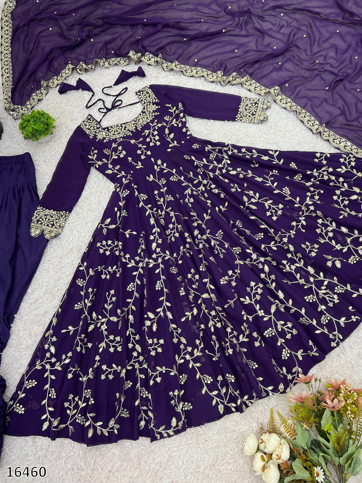 Karwa Chauth Special Dress Anarkali Gown in Purple & Red Color