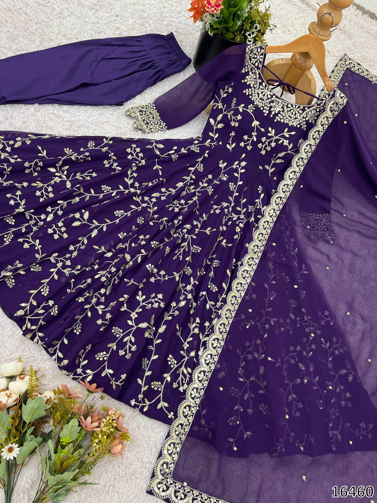 Karwa Chauth Special Dress Anarkali Gown in Purple & Red Color