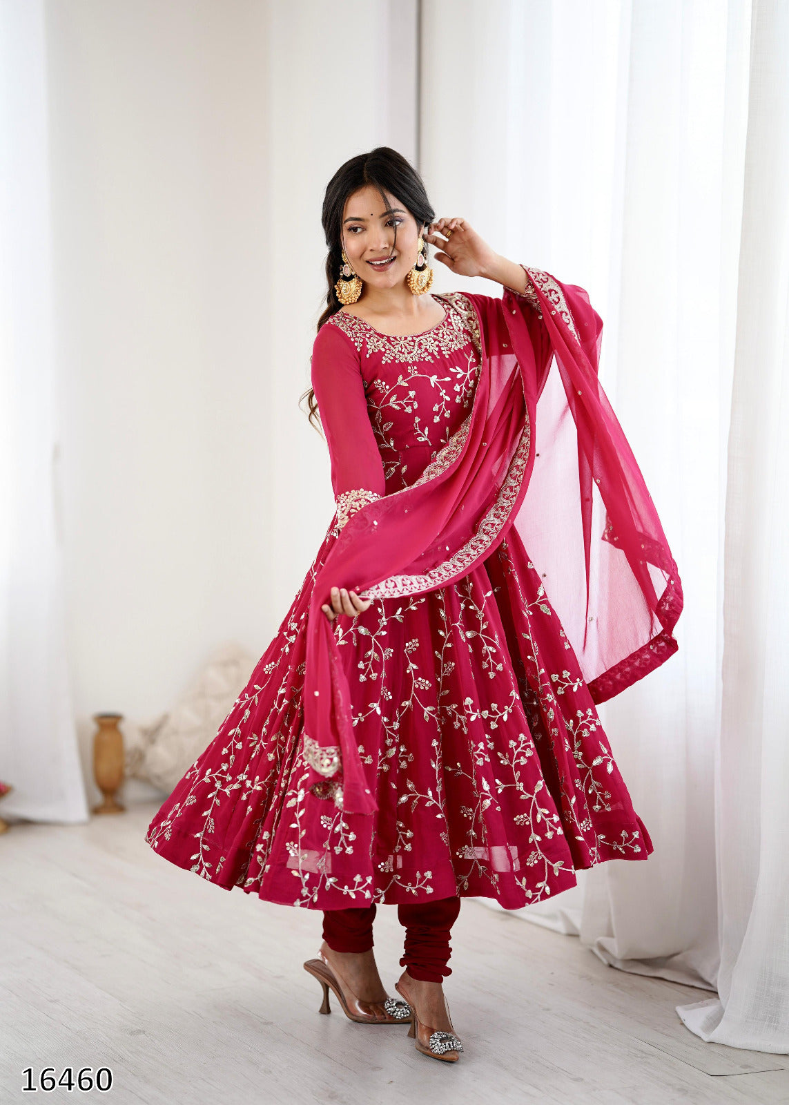 Karwa Chauth Special Dress Anarkali Gown in Purple & Red Color