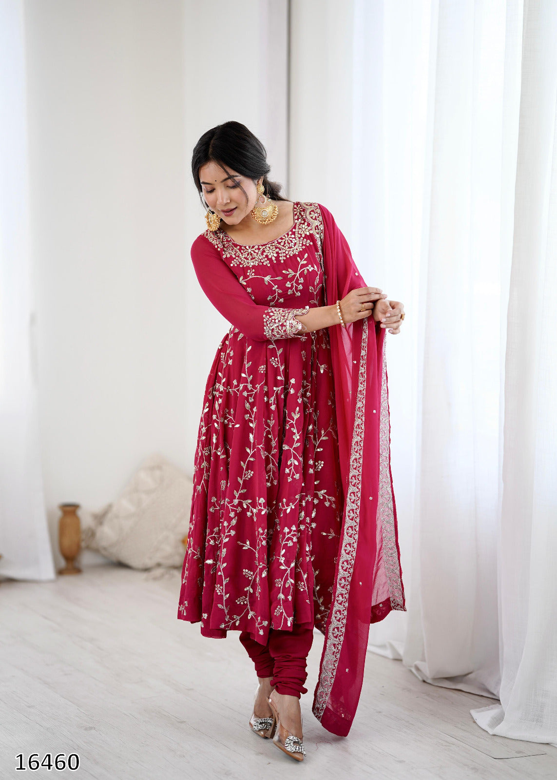 Karwa Chauth Special Dress Anarkali Gown in Purple & Red Color