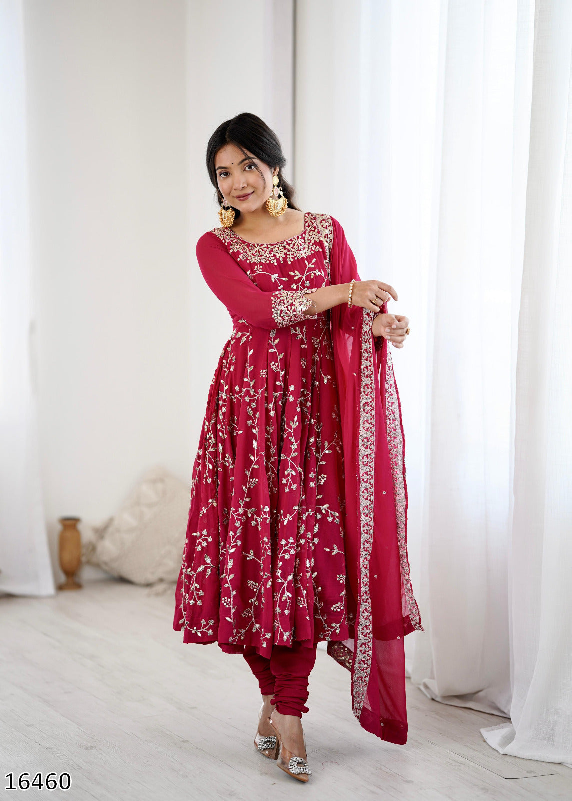 Karwa Chauth Special Dress Anarkali Gown in Purple & Red Color