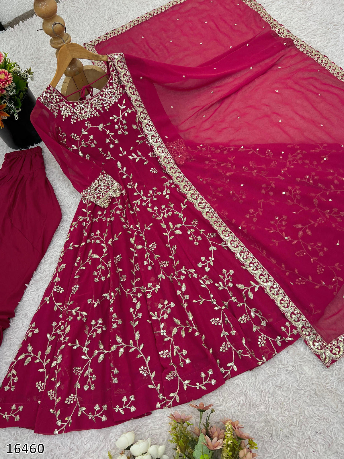 Karwa Chauth Special Dress Anarkali Gown in Purple & Red Color